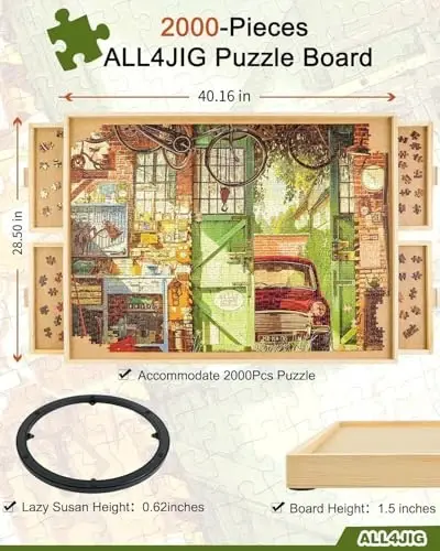 ALL4JIG 2000 Bo'lakli Aylanadigan Puzzle Taxtasi Tortmalar va Qopqoq bilan, 28.5