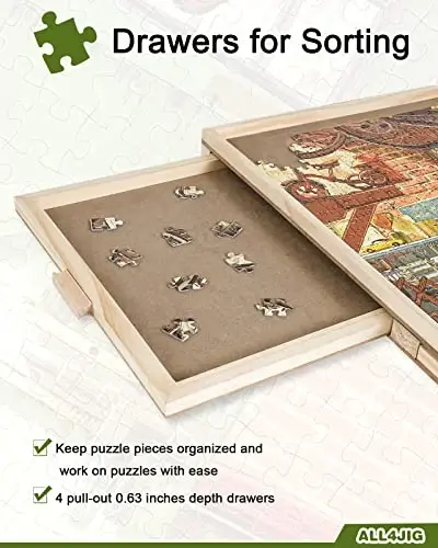 ALL4JIG 2000 Bo'lakli Aylanadigan Puzzle Taxtasi Tortmalar va Qopqoq bilan, 28.5
