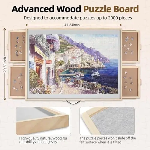 ALL4JIG 2000 Pieces Rotating Puzzle Board with 4 Drawers & Lazy Susan, 40.1