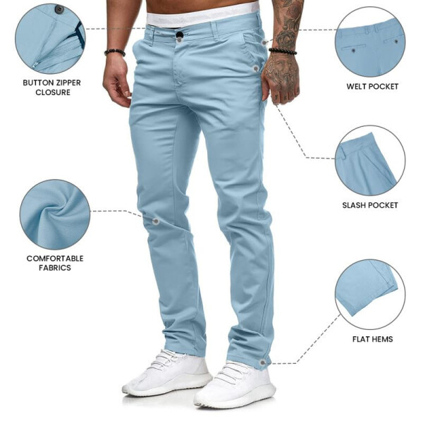 ALLABREVE Erkek Chino Casual Pantolon Slim Fit Dar Kesim Esnek Düz Ön Yüz Hafif Konforlu Pantolon - 5