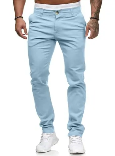 ALLABREVE Men's Chinos Casual Dress Pants Slim Fit Skinny Stretch Flat-Front Lightweight Comfort Slacks - 1