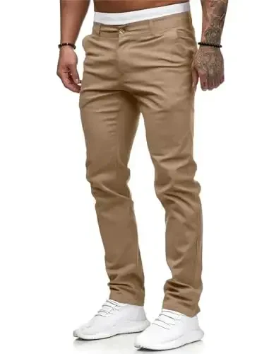 ALLABREVE Men's Chinos Casual Dress Pants Slim Fit Skinny Stretch Flat-Front Lightweight Comfort Slacks - 2