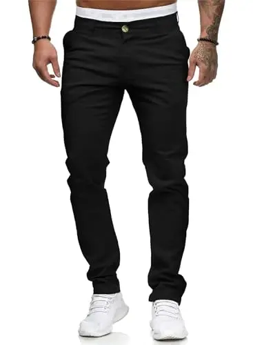 ALLABREVE Men's Chinos Casual Dress Pants Slim Fit Skinny Stretch Flat-Front Lightweight Comfort Slacks - 1