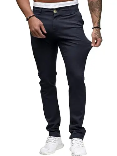ALLABREVE Men's Chinos Casual Dress Pants Slim Fit Skinny Stretch Flat-Front Lightweight Comfort Slacks 