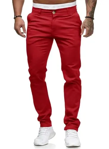 ALLABREVE Men's Chinos Casual Dress Pants Slim Fit Skinny Stretch Flat-Front Lightweight Comfort Slacks 