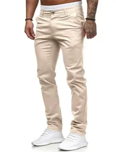 ALLABREVE Men's Chinos Casual Dress Pants Slim Fit Skinny Stretch Flat-Front Lightweight Comfort Slacks - 2