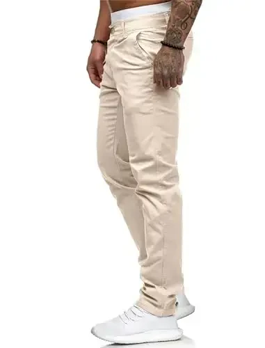 ALLABREVE Men's Chinos Casual Dress Pants Slim Fit Skinny Stretch Flat-Front Lightweight Comfort Slacks - 3