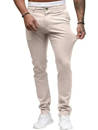 ALLABREVE Men's Chinos Casual Dress Pants Slim Fit Skinny Stretch Flat-Front Lightweight Comfort Slacks 