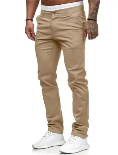 ALLABREVE Men's Chinos Casual Dress Pants Slim Fit Skinny Stretch Flat-Front Lightweight Comfort Slacks - Modazone (1)