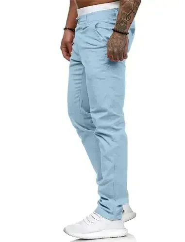 ALLABREVE Men's Chinos Casual Dress Pants Slim Fit Skinny Stretch Flat-Front Lightweight Comfort Slacks - 3