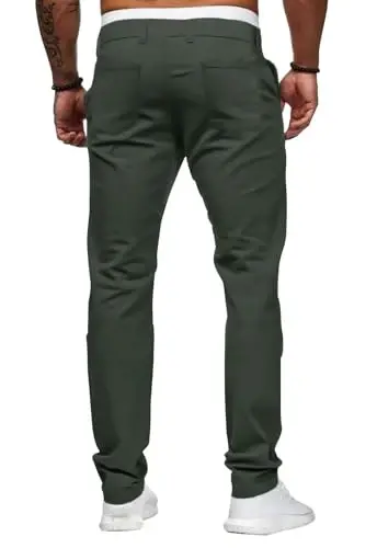 ALLABREVE Men's Chinos Casual Dress Pants Slim Fit Skinny Stretch Flat-Front Lightweight Comfort Slacks - 4