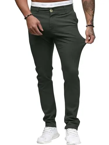 ALLABREVE Men's Chinos Casual Dress Pants Slim Fit Skinny Stretch Flat-Front Lightweight Comfort Slacks 