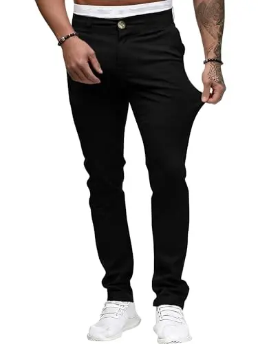 ALLABREVE Men's Chinos Casual Dress Pants Slim Fit Skinny Stretch Flat-Front Lightweight Comfort Slacks 