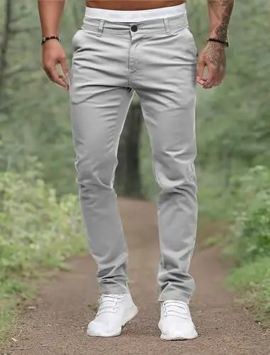 ALLABREVE Men's Chinos Casual Dress Pants Slim Fit Skinny Stretch Flat-Front Lightweight Comfort Slacks - 5