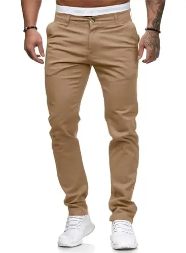 ALLABREVE Men's Chinos Casual Dress Pants Slim Fit Skinny Stretch Flat-Front Lightweight Comfort Slacks - 1