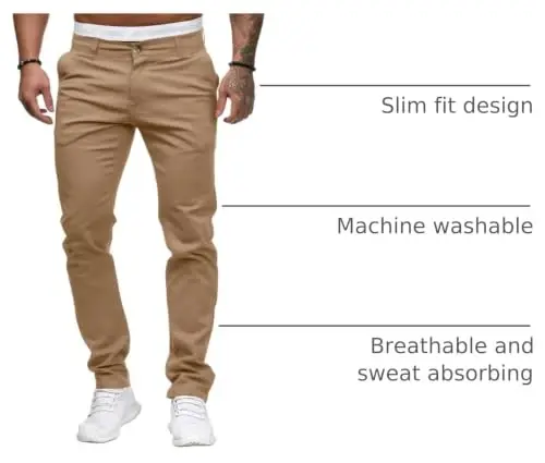 ALLABREVE Men's Chinos Casual Dress Pants Slim Fit Skinny Stretch Flat-Front Lightweight Comfort Slacks - 4