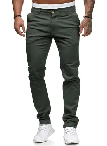 ALLABREVE Men's Chinos Casual Dress Pants Slim Fit Skinny Stretch Flat-Front Lightweight Comfort Slacks - 1