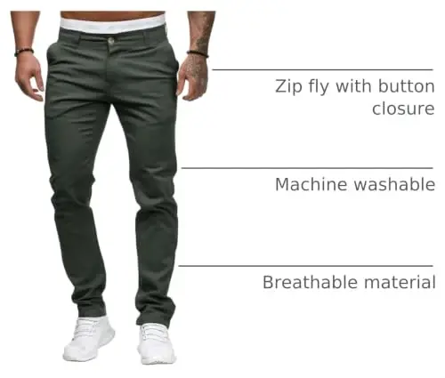 ALLABREVE Men's Chinos Casual Dress Pants Slim Fit Skinny Stretch Flat-Front Lightweight Comfort Slacks - 4