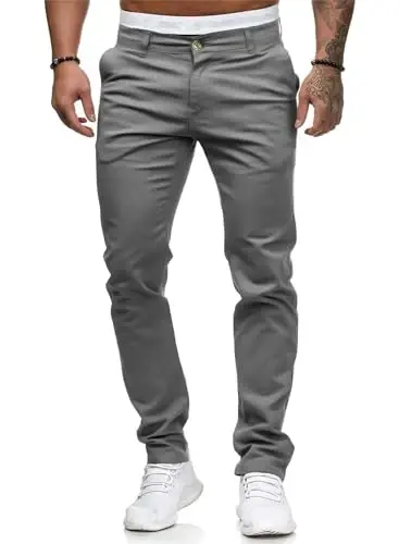 ALLABREVE Men's Chinos Casual Dress Pants Slim Fit Skinny Stretch Flat-Front Lightweight Comfort Slacks - 1