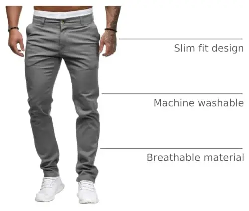 ALLABREVE Men's Chinos Casual Dress Pants Slim Fit Skinny Stretch Flat-Front Lightweight Comfort Slacks - 4
