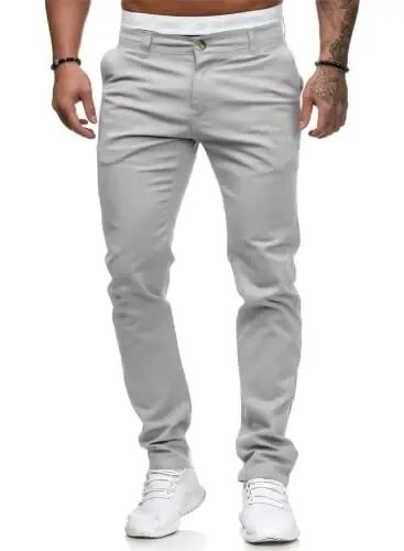 ALLABREVE Men's Chinos Casual Dress Pants Slim Fit Skinny Stretch Lightweight Comfort Slacks - 1
