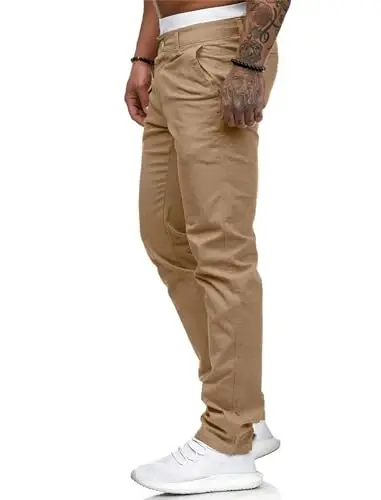 ALLABREVE Мужские брюки чинос Повседневные брюки для костюма Slim Fit Skinny Стрейч Плоские Легкие Удобные брюки - 3