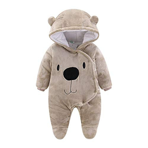 ALLAIBB Baby Newborn Snowsuit Winter Hooded Footie Fleece Jumpsuit for Infant Girls Boys - 1