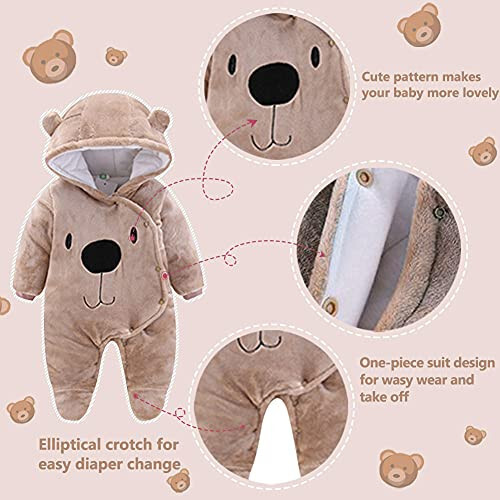 ALLAIBB Baby Newborn Snowsuit Winter Hooded Footie Fleece Jumpsuit for Infant Girls Boys - 2