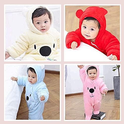 ALLAIBB Baby Newborn Snowsuit Winter Hooded Footie Fleece Jumpsuit for Infant Girls Boys - 6