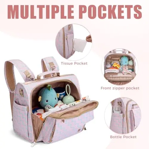 ALLCAMP Diaper Backpack, Waterproof Large Capacity Baby Bag, Multi-Function Nappy Bag with Stroller Hooks, Convertible Tote - ALLCAMP (1)