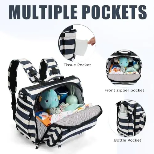 ALLCAMP Diaper Backpack, Waterproof Large Capacity Baby Bag, Multi-Function Nappy Bag with Stroller Hooks, Convertible Tote - ALLCAMP (1)