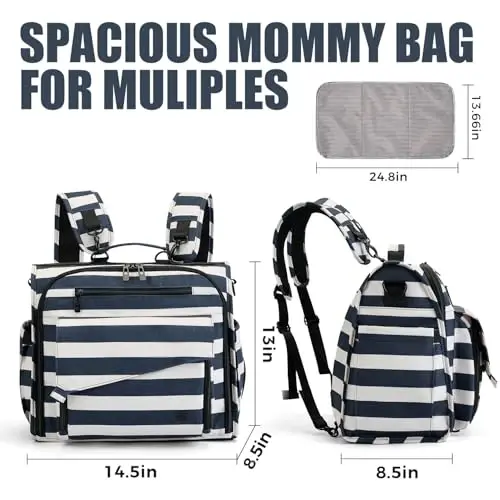 ALLCAMP Diaper Backpack, Waterproof Large Capacity Baby Bag, Multi-Function Nappy Bag with Stroller Hooks, Convertible Tote - 3