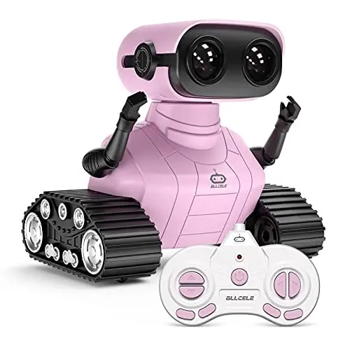ALLCELE Girls Robot Toy, Rechargeable RC Robot for Kids, Remote Control Toy with Music and LED Eyes, Gift for Children Age 3 Years and Up - Pink 