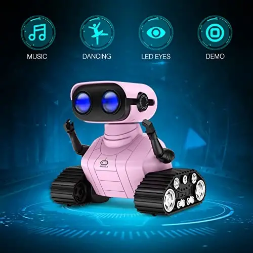 ALLCELE Girls Robot Toy, Rechargeable RC Robot for Kids, Remote Control Toy with Music and LED Eyes, Gift for Children Age 3 Years and Up - Pink - ALLCELE (1)