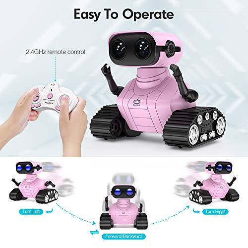 ALLCELE Girls Robot Toy, Rechargeable RC Robot for Kids, Remote Control Toy with Music and LED Eyes, Gift for Children Age 3 Years and Up - Pink - 3