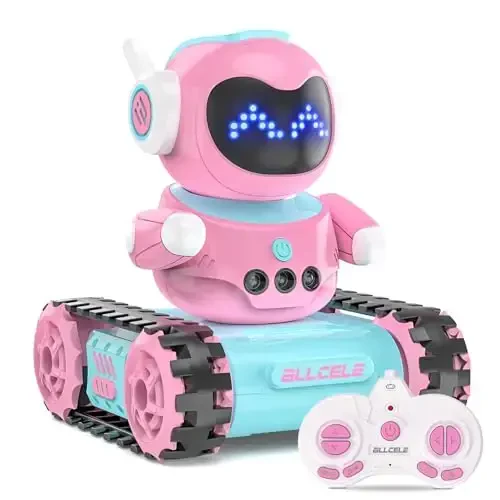 ALLCELE LED RC Robot Toys for Girls with Walkie Talkie, Programming, Music, Demo and LED Function, Remote Control Robot Toy, Gift for Girls 3-8 Years Old Blue Pink 