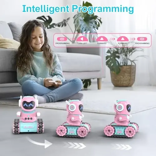 ALLCELE LED RC Robot Toys for Girls with Walkie Talkie, Programming, Music, Demo and LED Function, Remote Control Robot Toy, Gift for Girls 3-8 Years Old Blue Pink - 5