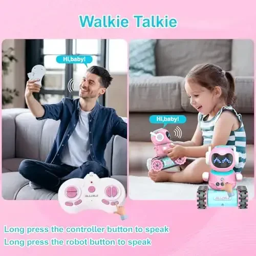 ALLCELE LED RC Robot Toys for Girls with Walkie Talkie, Programming, Music, Demo and LED Function, Remote Control Robot Toy, Gift for Girls 3-8 Years Old Blue Pink - 4