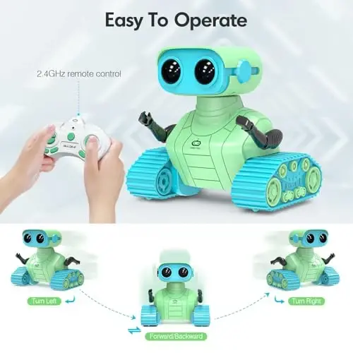 ALLCELE Robot oʻyinchoqlar, bolalar uchun qayta zaryadlanuvchi RC robotlar, musiqa va LED koʻzli masofadan boshqarish pulti oʻyinchoq, bolalar uchun ideal sovgʻa - Yashil Moviy - 3
