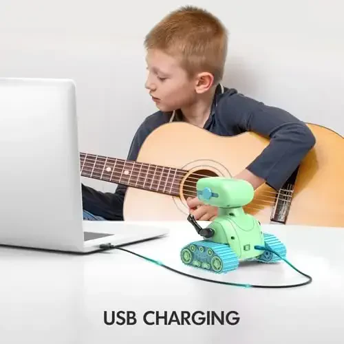 ALLCELE Robot oʻyinchoqlar, bolalar uchun qayta zaryadlanuvchi RC robotlar, musiqa va LED koʻzli masofadan boshqarish pulti oʻyinchoq, bolalar uchun ideal sovgʻa - Yashil Moviy - 4