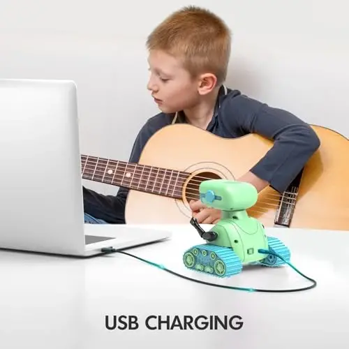 ALLCELE Robot oʻyinchoqlar, bolalar uchun qayta zaryadlanuvchi RC robotlar, musiqa va LED koʻzli masofadan boshqarish pulti oʻyinchoq, bolalar uchun ideal sovgʻa - Yashil Moviy - 4