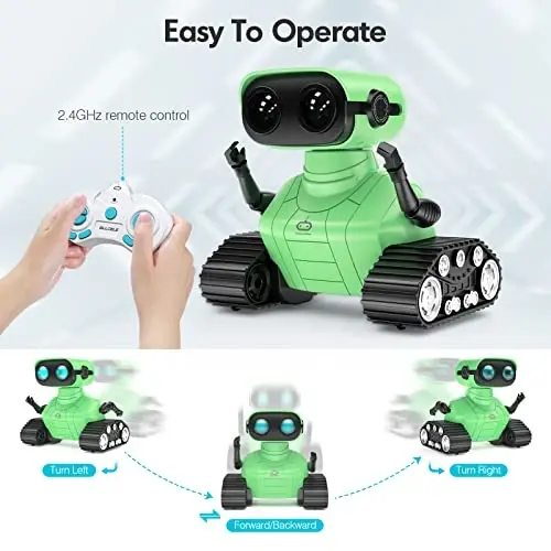 ALLCELE Robot o'yinchoqlari, O'g'il va qizlar uchun qayta zaryadlanuvchi RC robot, Musiqa va LED ko'zlari bilan masofadan boshqarish pulti o'yinchoq, 3 yosh va undan katta bolalar uchun sovg'a - Yashil - 3
