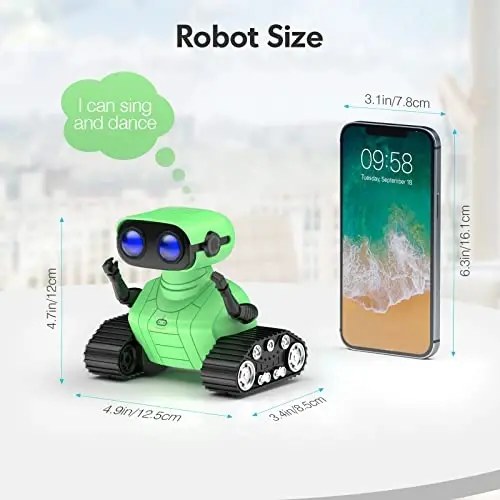 ALLCELE Robot Toys, Rechargeable RC Robot for Boys and Girls, Remote Control Toy with Music and LED Eyes, Gift for Children Age 3 Years and Up - Green - 6