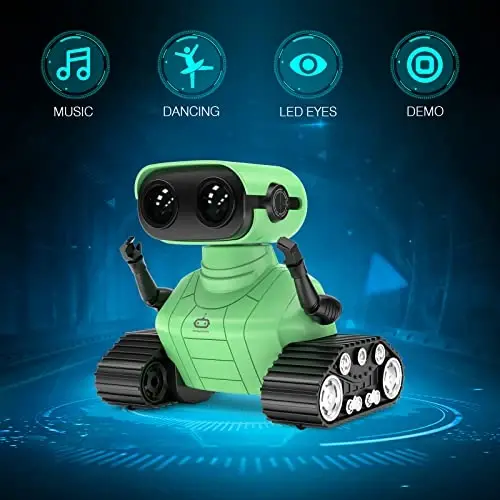 ALLCELE Robot Toys, Rechargeable RC Robot for Boys and Girls, Remote Control Toy with Music and LED Eyes, Gift for Children Age 3 Years and Up - Green - 2