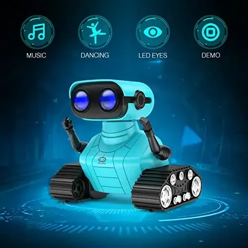 ALLCELE Robot Toys, Rechargeable RC Robots for Kids Boys, Remote Control Toy with Music and LED Eyes, Gift for Children Age 3 Years and Up - Blue - ALLCELE (1)