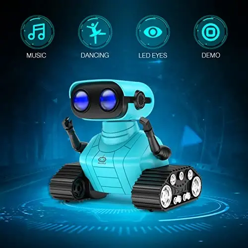 ALLCELE Robot Toys, Rechargeable RC Robots for Kids Boys, Remote Control Toy with Music and LED Eyes, Gift for Children Age 3 Years and Up - Blue - 2