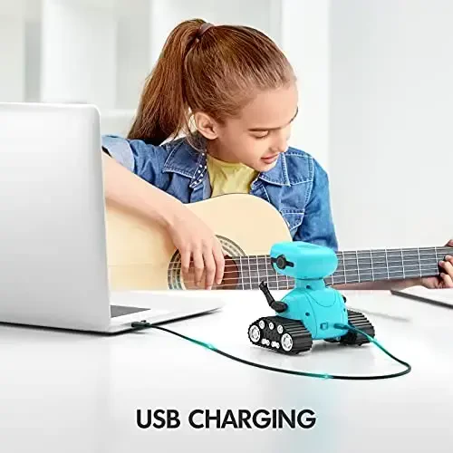 ALLCELE Robot Toys, Rechargeable RC Robots for Kids Boys, Remote Control Toy with Music and LED Eyes, Gift for Children Age 3 Years and Up - Blue - 4