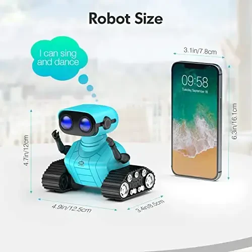 ALLCELE Robot Toys, Rechargeable RC Robots for Kids Boys, Remote Control Toy with Music and LED Eyes, Gift for Children Age 3 Years and Up - Blue - 6