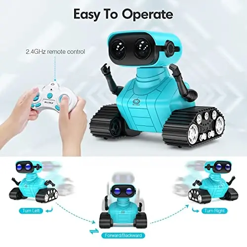 ALLCELE Robot Toys, Rechargeable RC Robots for Kids Boys, Remote Control Toy with Music and LED Eyes, Gift for Children Age 3 Years and Up - Blue - 3