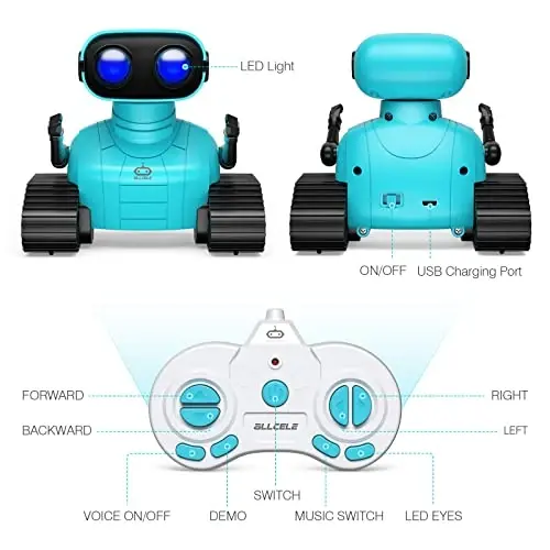 ALLCELE Robot Toys, Rechargeable RC Robots for Kids Boys, Remote Control Toy with Music and LED Eyes, Gift for Children Age 3 Years and Up - Blue - 5
